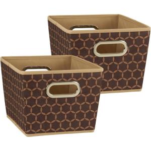 Household Essentials 19KDBLK-1 Medium Tapered Decorative Storage Bins | 2 Pack Set Cubby Baskets | Black and White Mini-Dots(Brown)