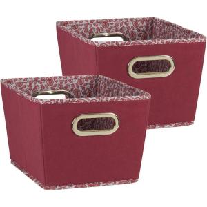 Household Essentials 19KDBLK-1 Medium Tapered Decorative Storage Bins | 2 Pack Set Cubby Baskets | Black and White Mini-Dots(Burgundy)
