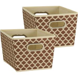 Household Essentials 19KDBLK-1 Medium Tapered Decorative Storage Bins | 2 Pack Set Cubby Baskets | Black and White Mini-Dots(Canvas)
