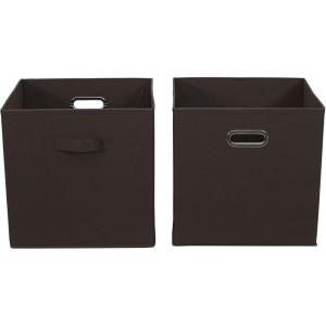 Household Essentials 2 Pack Open Storage Bins with Dual Handles, 13 x 12 x 13, Chocolate Brown