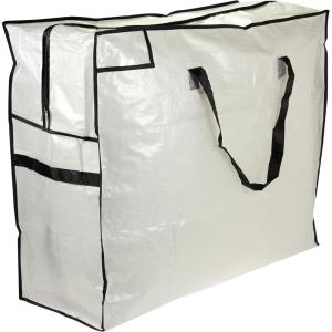 Household Essentials 2622 MightyStor Large Storage Bag with Handles | Clothing and Linen Storage Bag | White Tarp with Black Trim(Large)