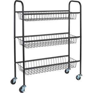 Household Essentials 3-Tier Slim Storage Cart, Heavy-Duty Steel Frame, Smooth Casters with Locks, Powder Coat Finish, Arched Handles, Easy to Assemble, Modern, Compact, Black(Black)