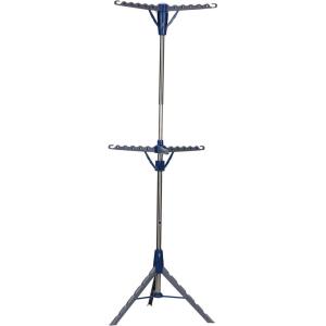 Household Essentials 5012-1 Portable 2-Tier Clothes Drying Rack Tri-pod | Dry Wet Laundry or Hang Clothes | Silver and Blue(Large)