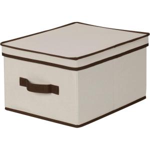 Household Essentials 510-3 Vision Storage Boxes with Lids | 3 Piece Set | Natural Canvas with Brown Trim(Large – 12″W x 15″D)