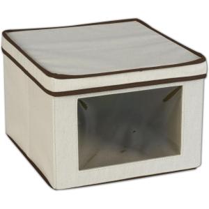 Household Essentials 510-3 Vision Storage Boxes with Lids | 3 Piece Set | Natural Canvas with Brown Trim(Medium)