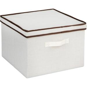 Household Essentials 510-3 Vision Storage Boxes with Lids | 3 Piece Set | Natural Canvas with Brown Trim(Square – 15″W x 15″D)