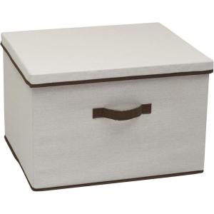 Household Essentials 510-3 Vision Storage Boxes with Lids | 3 Piece Set | Natural Canvas with Brown Trim(Wide – 18.5″W x 15″D)