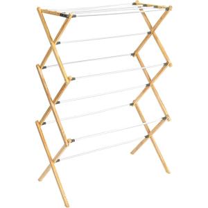 Household Essentials Bamboo Folding Clothes Drying Rack, Upscale Laundry Rack with 11 Dowels, Environmentally Friendly, Stable Frame, Shelf for Drying Flat(Natural/White Pine)