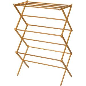 Household Essentials Bamboo Folding Clothes Drying Rack, Upscale Laundry Rack with 11 Dowels, Environmentally Friendly, Stable Frame, Shelf for Drying Flat(Natural Bamboo)