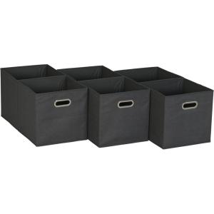 Household Essentials Black Cobblestone Set of 6 Open Fabric Cube Storage Bins, 11 x 11(Black Cobblestone)