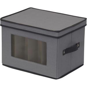 Household Essentials Champagne Flute Storage Box, 12 Sturdy Compartments, Windowed Front Panel, 2 Riveted Handles, Foldable and Stackable Storage Box, Gray(Grey)