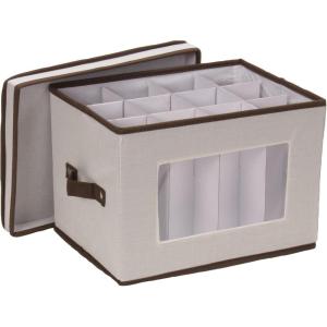 Household Essentials Champagne Flute Storage Box, 12 Sturdy Compartments, Windowed Front Panel, 2 Riveted Handles, Foldable and Stackable Storage Box, Gray(Natural)