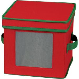 Household Essentials China Plate Storage Box, Holds 12 Dessert Plates or Bowls, Windowed Panel, Sturdy Frame and Reinforced Handles, Felt Cushions, Fully Removable Lid(Red)