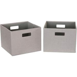 Household Essentials Fabric Storage Bins 2 Piece Set, Strong Poly-Woven Fabric, Sturdy Chipboard Sides