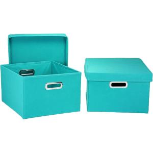 Household Essentials Fabric Storage Boxes with Lids and Handles, Blue(Aqua)
