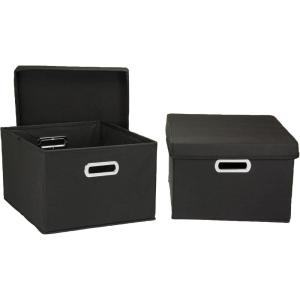 Household Essentials Fabric Storage Boxes with Lids and Handles, Blue(Black)