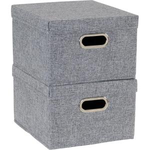 Household Essentials Fabric Storage Boxes with Lids and Handles, Blue(Gray)