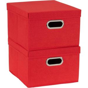 Household Essentials Fabric Storage Boxes with Lids and Handles, Blue(Red)