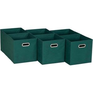 Household Essentials Foldable Fabric Storage Cubes 6-Pack – 11x11x11 Stackable Non-Woven Bins with Chipboard Sides & Grommet Handles – Closet, Shelf, Nursery, or Office Organizer – Burgundy(Forest Green)