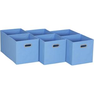 Household Essentials Foldable Fabric Storage Cubes 6-Pack – 11x11x11 Stackable Non-Woven Bins with Chipboard Sides & Grommet Handles – Closet, Shelf, Nursery, or Office Organizer – Burgundy(Carolina Blue)