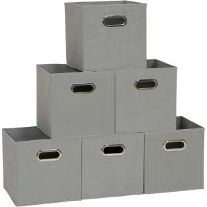 Household Essentials Foldable Fabric Storage Cubes 6-Pack – 11x11x11 Stackable Non-Woven Bins with Chipboard Sides & Grommet Handles – Closet, Shelf, Nursery, or Office Organizer – Burgundy(Gray)