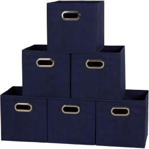 Household Essentials Foldable Fabric Storage Cubes 6-Pack – 11x11x11 Stackable Non-Woven Bins with Chipboard Sides & Grommet Handles – Closet, Shelf, Nursery, or Office Organizer – Burgundy(Navy)