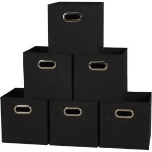 Household Essentials Foldable Fabric Storage Cubes 6-Pack – 11x11x11 Stackable Non-Woven Bins with Chipboard Sides & Grommet Handles – Closet, Shelf, Nursery, or Office Organizer – Burgundy(Black)