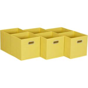 Household Essentials Foldable Fabric Storage Cubes 6-Pack – 11x11x11 Stackable Non-Woven Bins with Chipboard Sides & Grommet Handles – Closet, Shelf, Nursery, or Office Organizer – Burgundy(Golden Yellow)