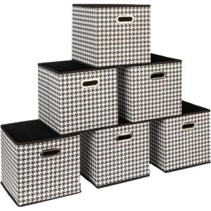Household Essentials Foldable Fabric Storage Cubes 6-Pack – 11x11x11 Stackable Non-Woven Bins with Chipboard Sides & Grommet Handles – Closet, Shelf, Nursery, or Office Organizer – Burgundy(White and Black)