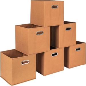 Household Essentials Foldable Fabric Storage Cubes 6-Pack – 11x11x11 Stackable Non-Woven Bins with Chipboard Sides & Grommet Handles – Closet, Shelf, Nursery, or Office Organizer – Burgundy(Terracotta)