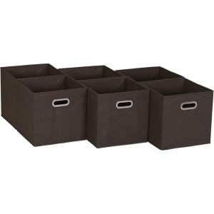 Household Essentials Foldable Fabric Storage Cubes 6-Pack – 11x11x11 Stackable Non-Woven Bins with Chipboard Sides & Grommet Handles – Closet, Shelf, Nursery, or Office Organizer – Burgundy(Brown)