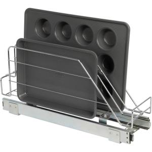 Household Essentials Glidez Multipurpose Chrome-Plated Steel Pull-Out/Slide-Out Storage Organizer for Cookware and Bakeware – Fits Standard Size Cabinet or Shelf, Chrome(Single Tier)