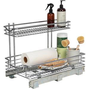 Household Essentials Glidez Multipurpose Chrome-Plated Steel Pull-Out/Slide-Out Storage Organizer for Cookware and Bakeware – Fits Standard Size Cabinet or Shelf, Chrome(Undersink)
