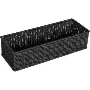 Household Essentials Handwoven Paper Rope Rectangular Storage Basket, Black(Black Paper Rope)