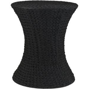 Household Essentials Handwoven Water Hyacinth Wicker Stool with Hourglass Shape, Natural(Black Paper Rope)