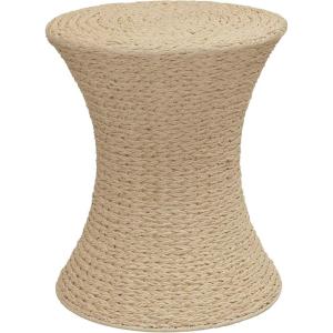 Household Essentials Handwoven Water Hyacinth Wicker Stool with Hourglass Shape, Natural(Cream Paper Rope)