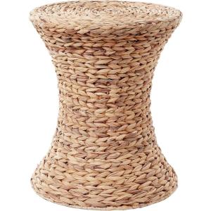 Household Essentials Handwoven Water Hyacinth Wicker Stool with Hourglass Shape, Natural(White Water Hyacinth)