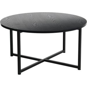 Household Essentials Jamestown Round Coffee Table Ashwood Rustic Wood Grain and Black Metal 31.5 x 31.5, Taupe(Black)