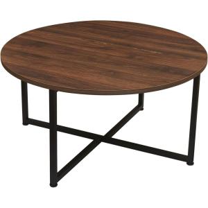 Household Essentials Jamestown Round Coffee Table Ashwood Rustic Wood Grain and Black Metal 31.5 x 31.5, Taupe(Brown)
