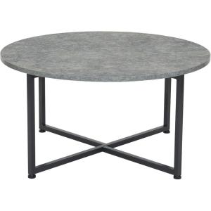 Household Essentials Jamestown Round Coffee Table Ashwood Rustic Wood Grain and Black Metal 31.5 x 31.5, Taupe(Grey)