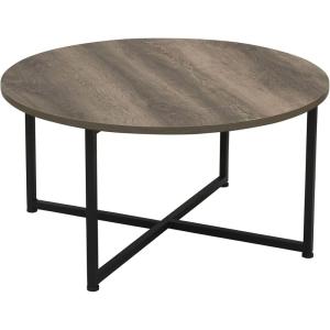Household Essentials Jamestown Round Coffee Table Ashwood Rustic Wood Grain and Black Metal 31.5 x 31.5, Taupe(Taupe)