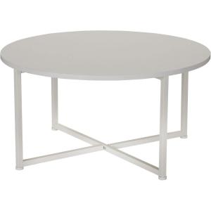 Household Essentials Jamestown Round Coffee Table Ashwood Rustic Wood Grain and Black Metal 31.5 x 31.5, Taupe(White)
