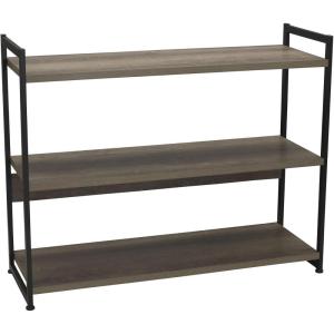 Household Essentials Jamestown Wide 3 Shelf Open Storage Bookshelf Coastal Oak Rustic Wood Grain and White Metal(Ashwood)