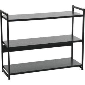 Household Essentials Jamestown Wide 3 Shelf Open Storage Bookshelf Coastal Oak Rustic Wood Grain and White Metal(Black Oak)
