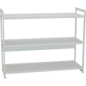 Household Essentials Jamestown Wide 3 Shelf Open Storage Bookshelf Coastal Oak Rustic Wood Grain and White Metal(Scandinavian White)