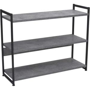 Household Essentials Jamestown Wide 3 Shelf Open Storage Bookshelf Coastal Oak Rustic Wood Grain and White Metal(Slate)