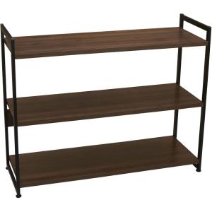 Household Essentials Jamestown Wide 3 Shelf Open Storage Bookshelf Coastal Oak Rustic Wood Grain and White Metal(Walnut)