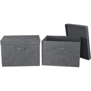 Household Essentials Natural Wide Storage Box with Lid, 15”x18.5”x12”, Wide-18.5″ W x D(Graphite)