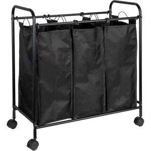 Household Essentials Rolling Triple Laundry Sorter, White(Black/Black)