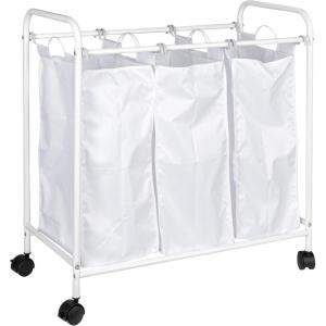 Household Essentials Rolling Triple Laundry Sorter, White(White/White)